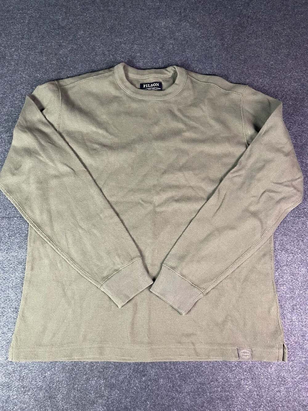 Filson Waffle Knit Thermal Crew Size L Olive Green Shirt